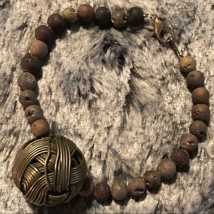 New Shades of Brown Agate Druzy Gemstone Bracelet  with ‘Aged’ Brass Accent